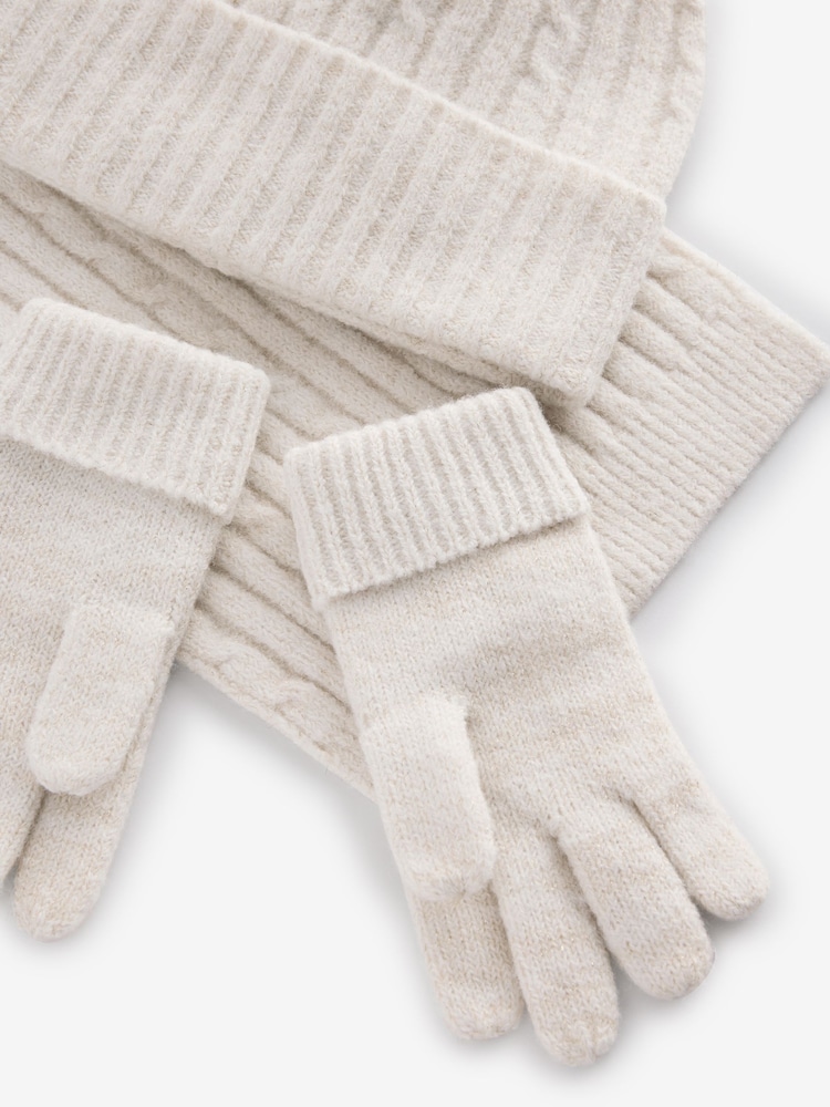 Cream Cable Cable Hat, Gloves and Scarf Set (3-16yrs) - Image 8 of 8