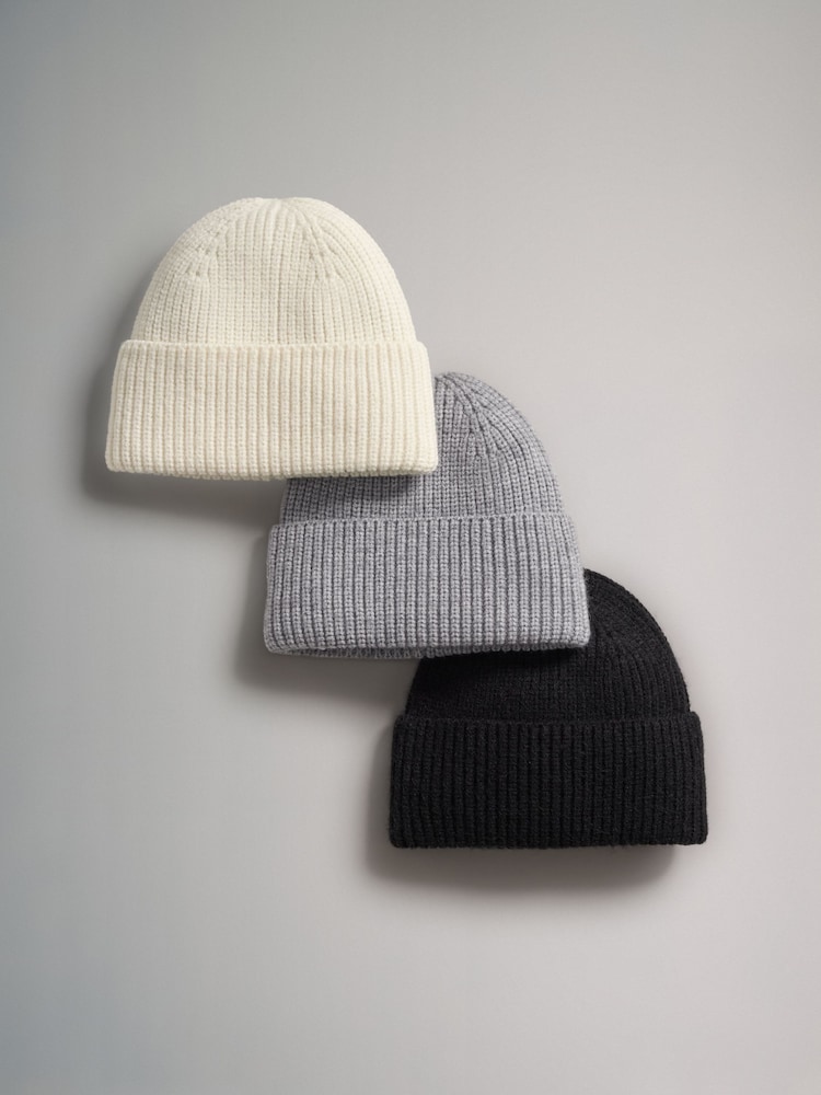 The Set Black/Grey/Neutral 3 Pack Beanie Hats - Image 1 of 7