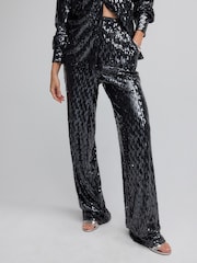 Navy Wide Leg Sequin Trousers - Image 2 of 8