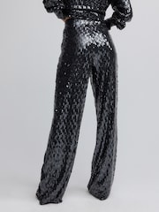 Navy Wide Leg Sequin Trousers - Image 4 of 8