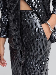 Navy Wide Leg Sequin Trousers - Image 5 of 8