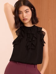 Love & Roses Black Sleeveless Ruffle Detail Blouse - Image 1 of 4