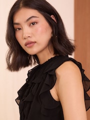 Love & Roses Black Sleeveless Ruffle Detail Blouse - Image 2 of 4