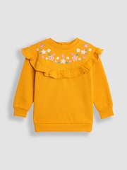 JoJo Maman Bébé Mustard Embroidered Frill Sweatshirt - Image 1 of 3
