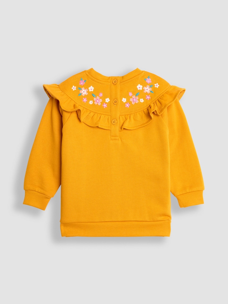 JoJo Maman Bébé Mustard Embroidered Frill Sweatshirt - Image 2 of 3