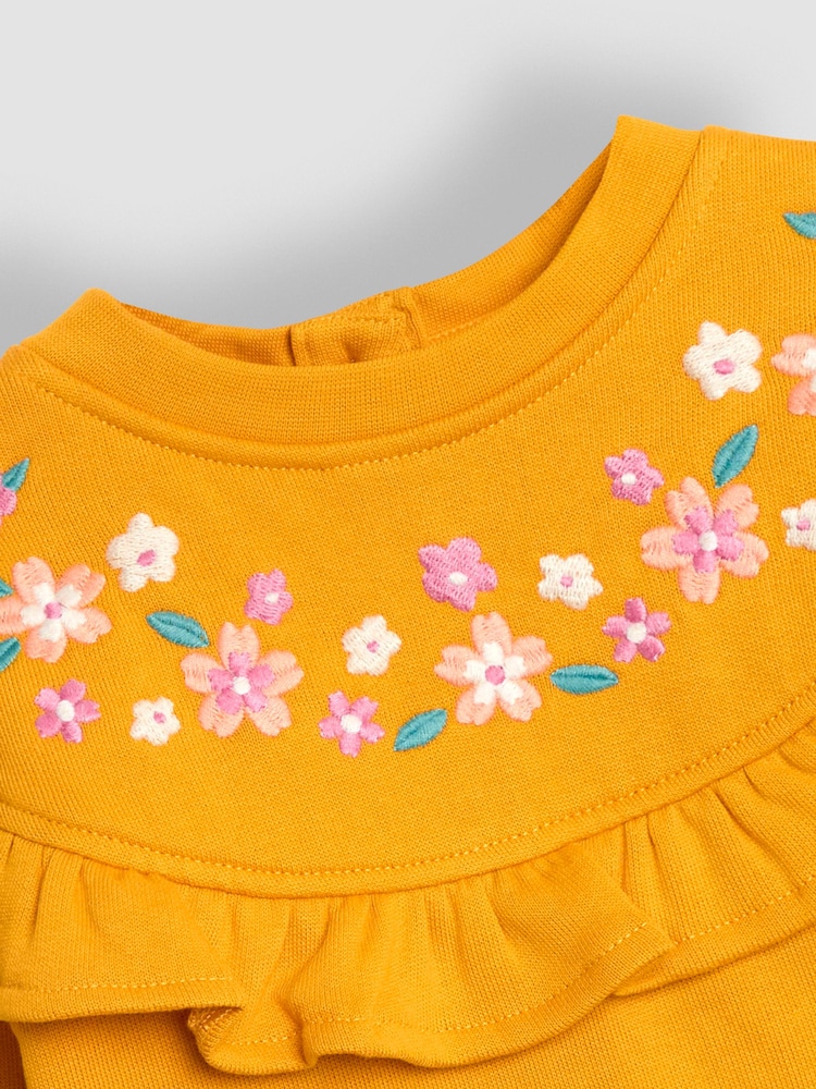 JoJo Maman Bébé Mustard Embroidered Frill Sweatshirt - Image 3 of 3