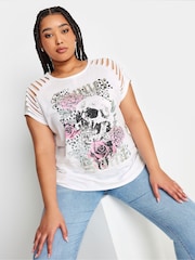 Yours Curve White Cut Out Butterfly Embellished T-Shirt - Image 1 of 5