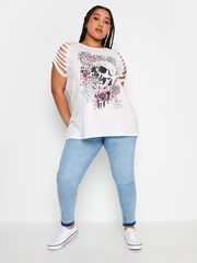 Yours Curve White Cut Out Butterfly Embellished T-Shirt - Image 2 of 5