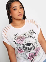 Yours Curve White Cut Out Butterfly Embellished T-Shirt - Image 4 of 5