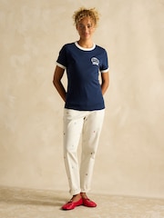 Joules Kitsford Navy Embroidered T-Shirt - Image 3 of 6