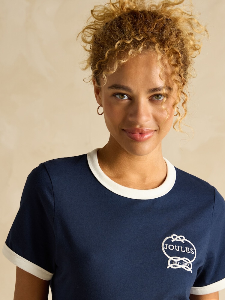 Joules Kitsford Navy Embroidered T-Shirt - Image 4 of 6