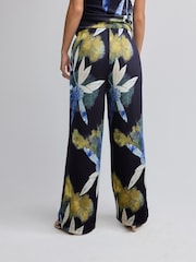 Navy Floral Print Textured Wide Leg Jersey Trousers - Image 2 of 7