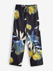 Navy Floral Print Textured Wide Leg Jersey Trousers - Image 4 of 7