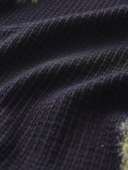 Navy Floral Print Textured Wide Leg Jersey Trousers - Image 6 of 7