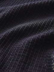 Navy Floral Print Textured Wide Leg Jersey Trousers - Image 7 of 7