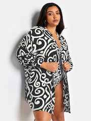 Yours Curve Crinkle-Strandhemd mit abstraktem Print - Bild 1 von 4