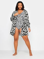 Yours Curve Crinkle-Strandhemd mit abstraktem Print - Bild 2 von 4