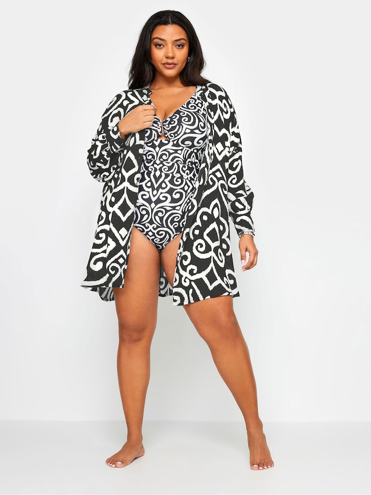 Yours Curve Crinkle-Strandhemd mit abstraktem Print - Bild 2 von 4