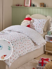 White Brushed Santa Icon Christmas Duvet Cover and Pillowcase Set - Image 8 of 8