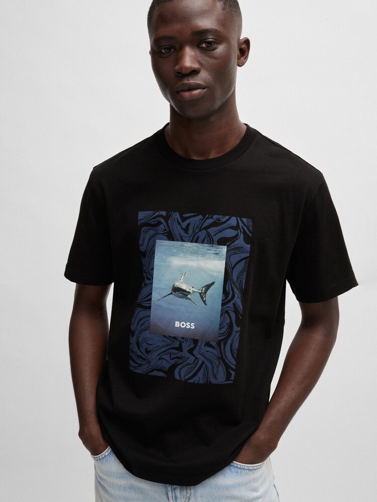 BOSS Black Regular Fit 100% Cotton Jersey T-Shirt With Seasonal Artwork - Image 1 of 5