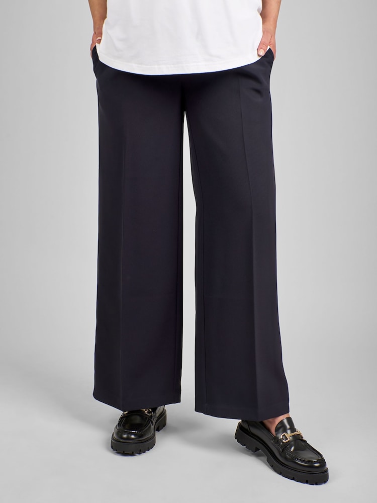 JoJo Maman Bébé Navy Blue Wide Leg Maternity Trousers - Image 1 of 4