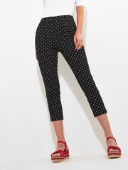 Joe Browns Black Vintage Heart Spot Print Stretch Cotton Capri Trousers - Image 1 of 5