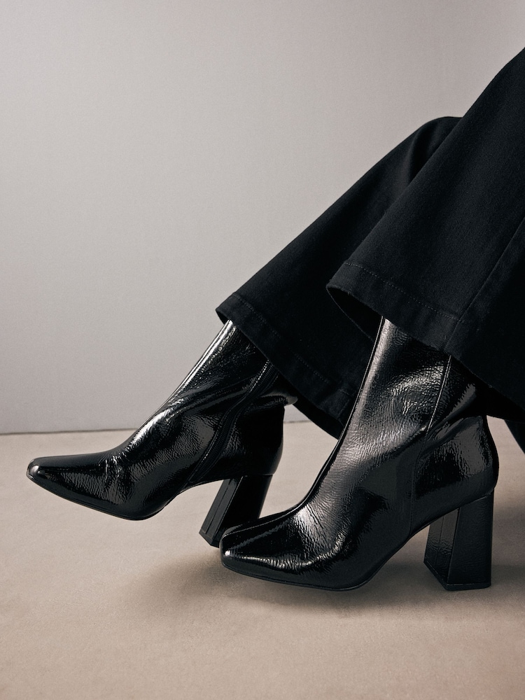 Black Patent Forever Comfort® Square Toe Block Heeled Ankle Boots - Image 1 of 7