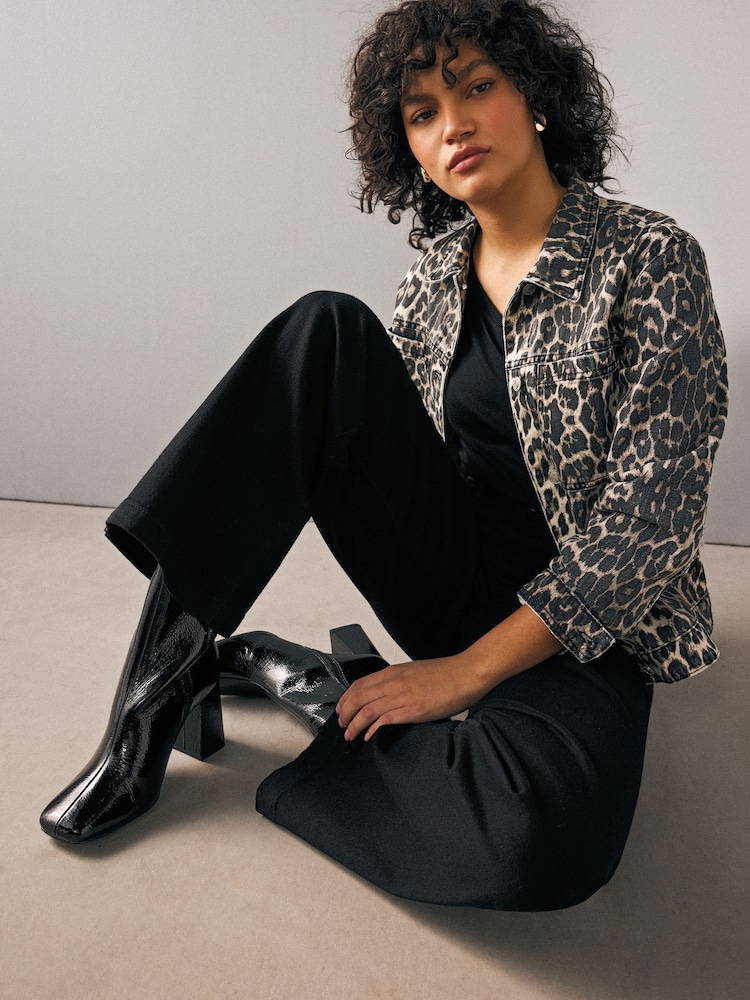 Black Patent Forever Comfort® Square Toe Block Heeled Ankle Boots - Image 2 of 7