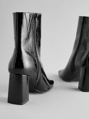 Black Patent Forever Comfort® Square Toe Block Heeled Ankle Boots - Image 5 of 7