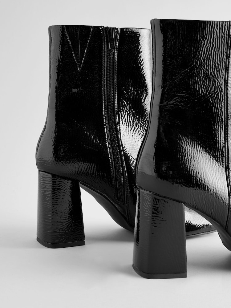 Black Patent Forever Comfort® Square Toe Block Heeled Ankle Boots - Image 7 of 7