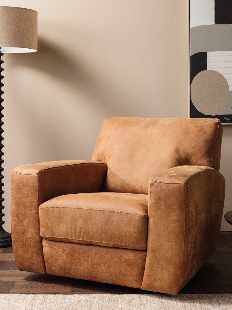 Barker and Stonehouse Brown Kansas Leather Swivel Armchair - Image 1 of 5