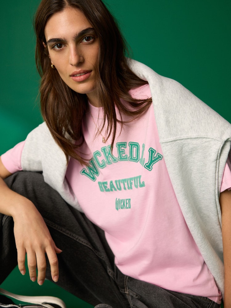 Pink Women Wicked Slogan Graphic 100% Cotton T-Shirt - Image 1 of 6