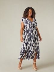 Live Unlimited Blue Curve Geo Print Drawstring Maxi Dress - Image 1 of 6