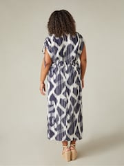 Live Unlimited Blue Curve Geo Print Drawstring Maxi Dress - Image 2 of 6