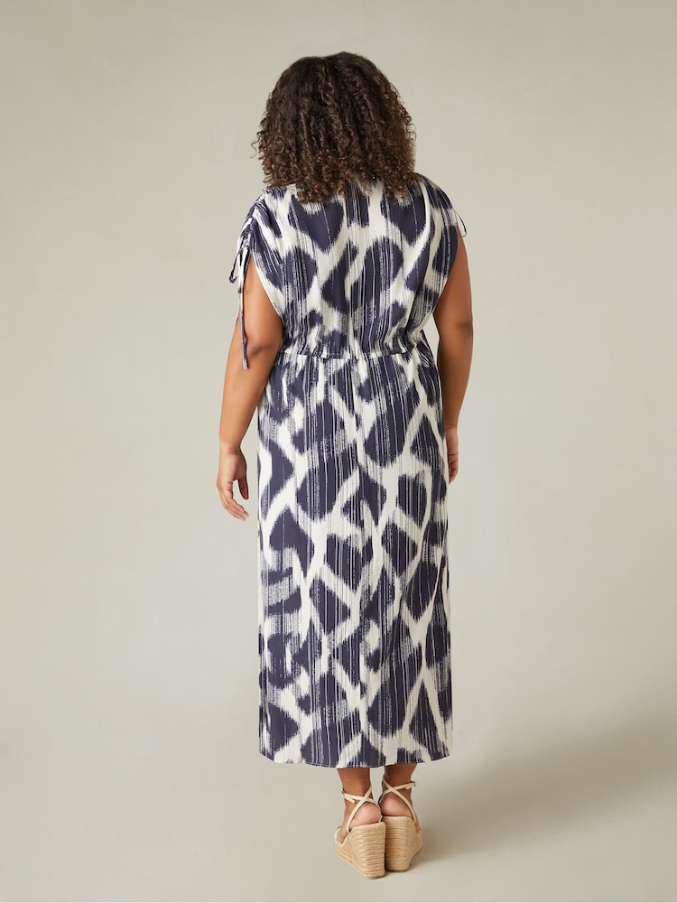 Live Unlimited Blue Curve Geo Print Drawstring Maxi Dress - Image 2 of 6