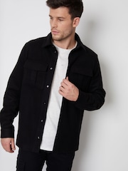 Threadbare Black Brushed Overshirt Shacket - Image 1 of 4