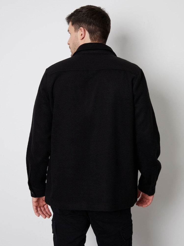 Threadbare Black Brushed Overshirt Shacket - Image 2 of 4