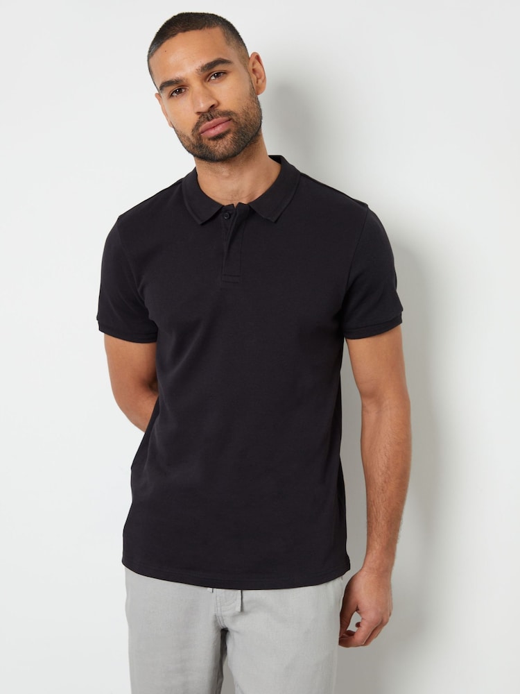črna - Threadbare 100% Bombažna polo majica z detajli v ribji kosti ovratnik - Slika 1 iz 4 črna - Threadbare 100% Bombažna polo majica z detajli v ribji kosti ovratnik - Slika 1 iz 4