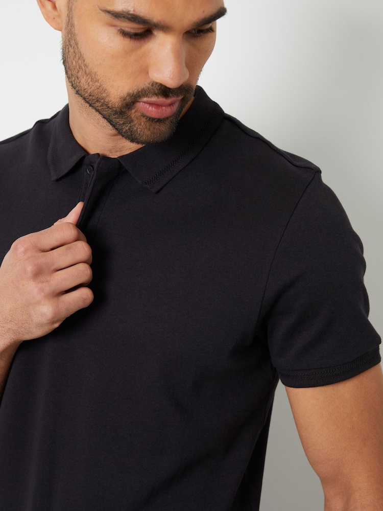 črna - Threadbare 100% Bombažna polo majica z detajli v ribji kosti ovratnik - Slika 4 iz 4 črna - Threadbare 100% Bombažna polo majica z detajli v ribji kosti ovratnik - Slika 4 iz 4