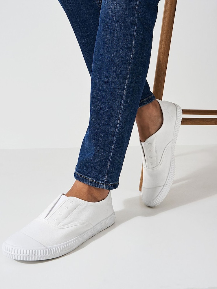 Crew Clothing White Slip On Laceless Trainers - Image 1 of 4 Crew Clothing White Slip On Laceless Trainers - Image 1 of 4