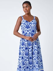 Roman Blue Paisley Border Print Midi Dress - Image 2 of 5
