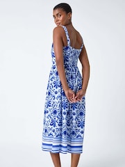 Roman Blue Paisley Border Print Midi Dress - Image 3 of 5
