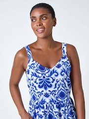Roman Blue Paisley Border Print Midi Dress - Image 4 of 5