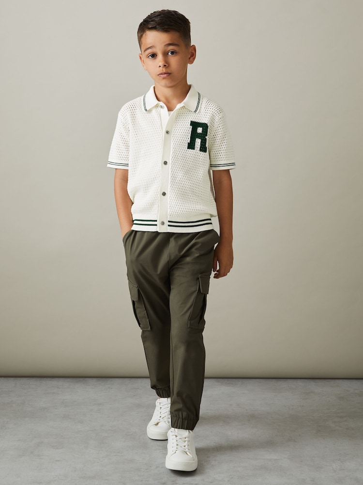 Reiss White/Dark Green Mikan 3-9 yrs Cotton Open-Stitch Motif Shirt - Image 1 of 4