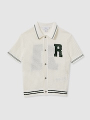 Reiss White/Dark Green Mikan 3-9 yrs Cotton Open-Stitch Motif Shirt - Image 2 of 4