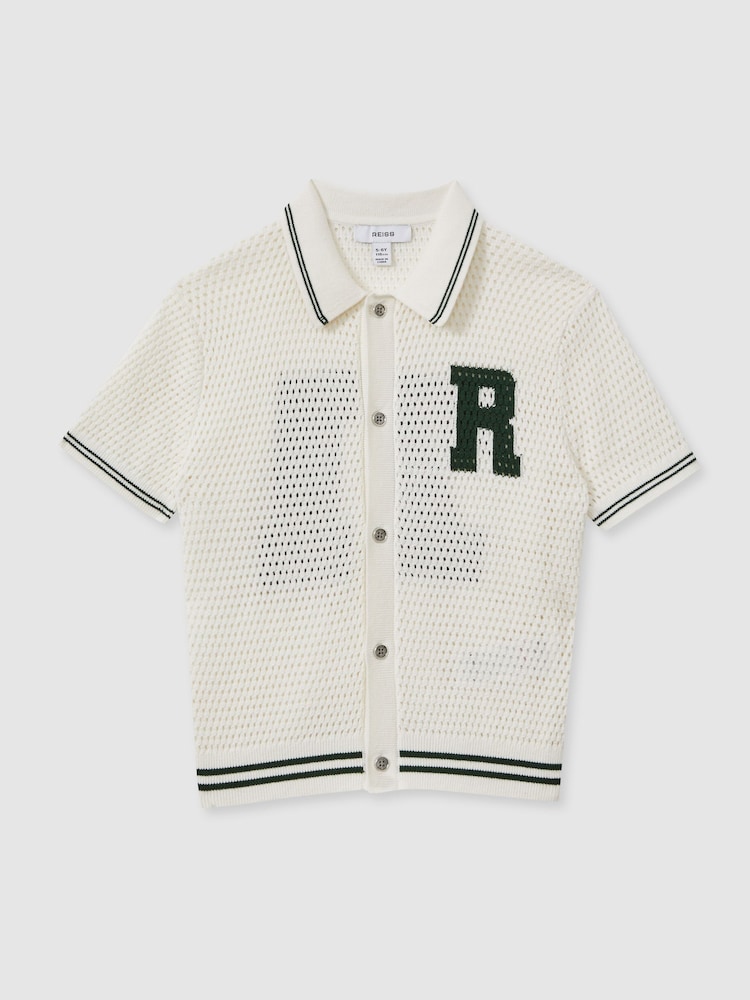 Reiss White/Dark Green Mikan 3-9 yrs Cotton Open-Stitch Motif Shirt - Image 2 of 4
