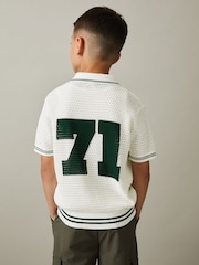 Reiss White/Dark Green Mikan 3-9 yrs Cotton Open-Stitch Motif Shirt - Image 3 of 4