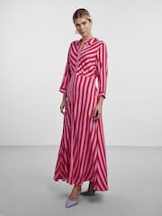 YAS Pink Maxi Length Shirt Dress - Image 1 of 3