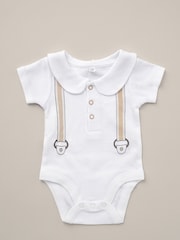 Little Gent Natural Printed Bodysuit Linen Shorts Flat Cap And Socks Outfit Set - Image 3 of 6