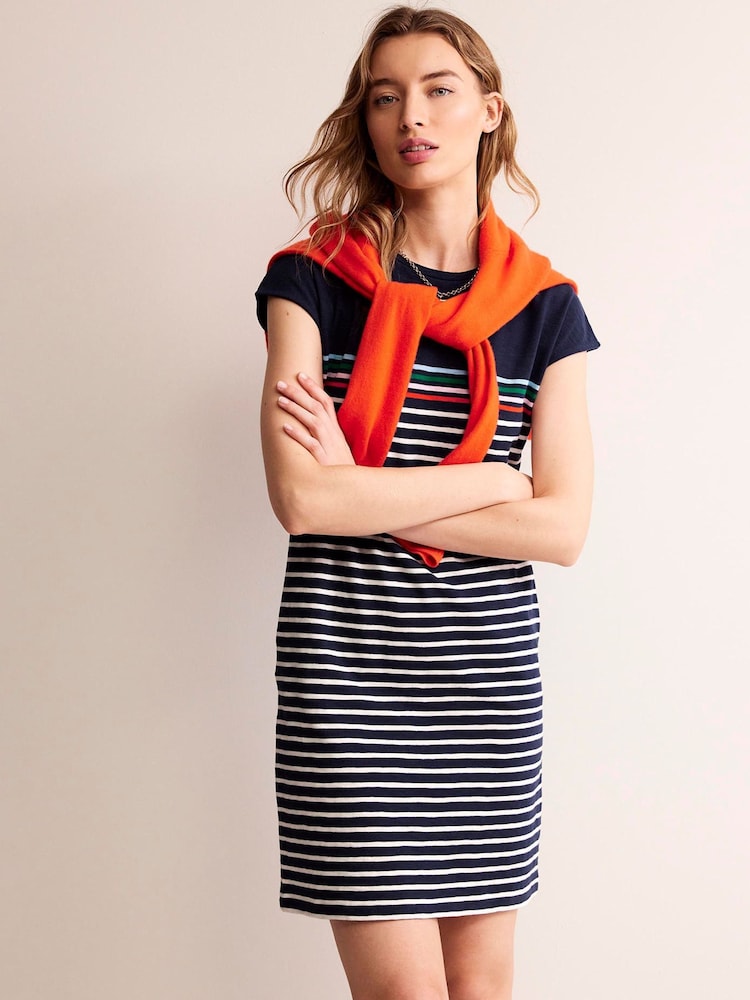 Boden Blue 100% Cotton Stripe Leah Jersey T-Shirt Dress - Image 1 of 5